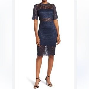 LOVE X DESIGN Navy Blue lace sheath midi dress size L